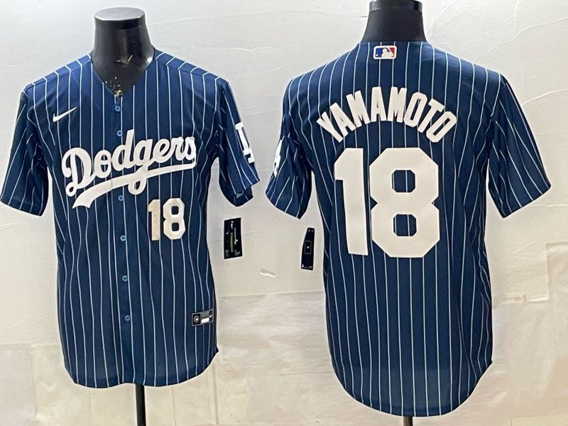 Men 2026 Nike Los Angeles Dodgers #18 Yamamoto Blue Stripe Game MLB Jersey 07